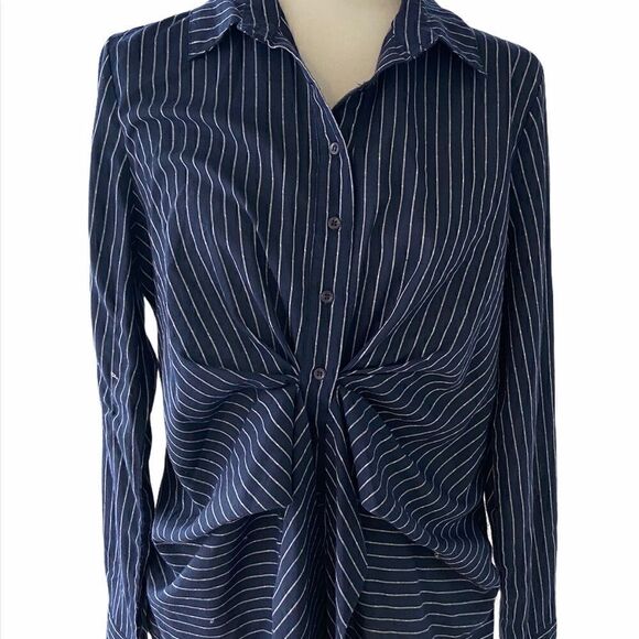 Everly Womens Blue and White Striped Shirt Size L - Picture 5 of 6